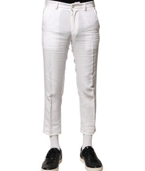 Dolce &amp; Gabbana White Linen Mid Waist Cropped Pants