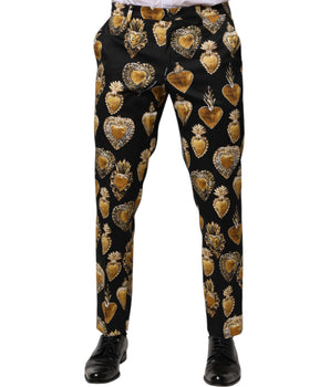 Dolce &amp; Gabbana Black Gold Sacred Heart Print Pants