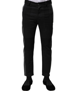 Dolce &amp; Gabbana Black Gray Fantasy Cotton Formal Slim Pants