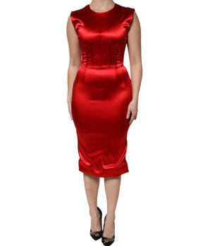 Vestido midi sin mangas de acetato rojo de Dolce &amp; Gabbana