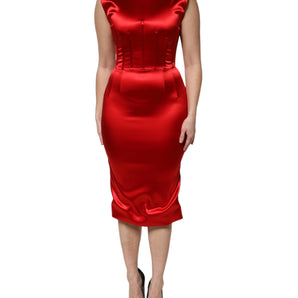 Dolce & Gabbana Red Acetate Sleeveless Sheath Midi Dress