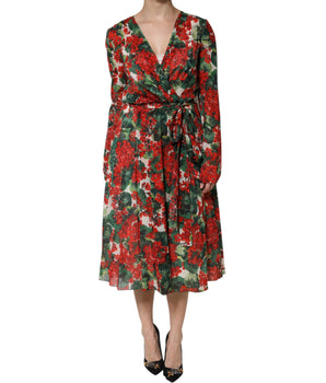 Vestido Dolce &amp; Gabbana con cuello en V y mangas largas con estampado floral multicolor