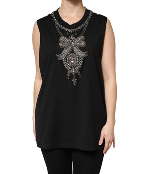 Top de tirantes de algodón negro con adornos de diamantes de imitación de Dolce &amp; Gabbana