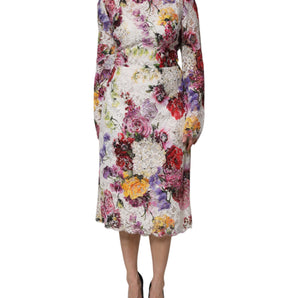 Dolce & Gabbana Multicolor Floral Long Sleeve A-line Dress
