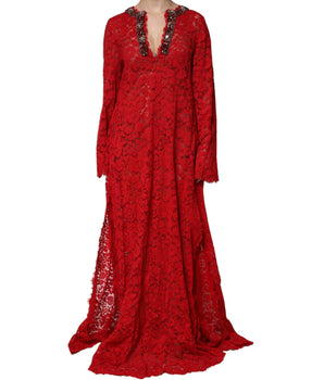 Vestido Dolce &amp; Gabbana con encaje floral rojo y adornos de diamantes de imitación