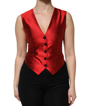 Top sin mangas con botones en rojo y negro de Dolce &amp; Gabbana