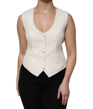 Top sin mangas con botones de algodón color marfil de Dolce &amp; Gabbana