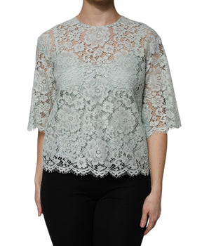 Blusa de algodón con encaje floral verde menta de Dolce &amp; Gabbana