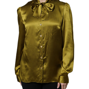 Dolce & Gabbana Green Ascot Collar Long Sleeves Blouse Top