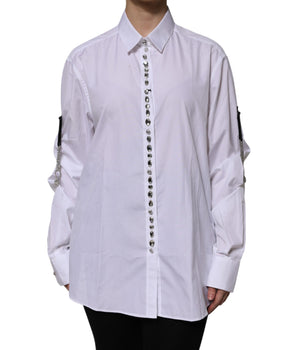 Top de manga larga con adornos de diamantes de imitación blancos de Dolce &amp; Gabbana