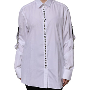 Dolce & Gabbana White Rhinestone Embellish Long Sleeves Top