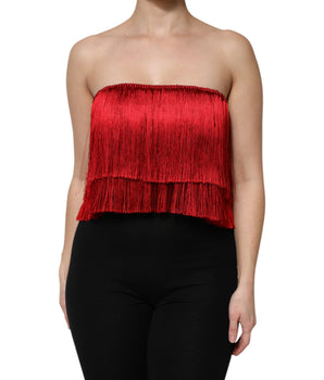 Top corto de tubo con flecos y sin tirantes de seda roja de Dolce &amp; Gabbana