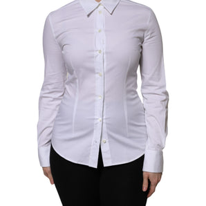 Dolce & Gabbana White Cotton Collared Long Sleeves Blouse Top