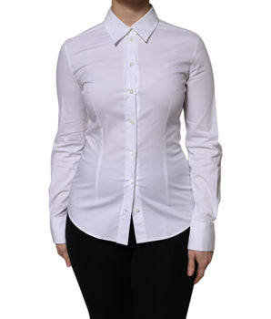 Blusa de manga larga con cuello de algodón blanco de Dolce &amp; Gabbana