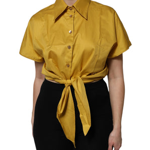 Dolce & Gabbana Mustard Collared Short Sleeves Blouse Top