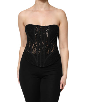 Top tipo corpiño con encaje floral de algodón negro de Dolce &amp; Gabbana