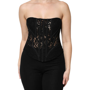 Dolce & Gabbana Black Cotton Floral Lace Corset Bustier Top