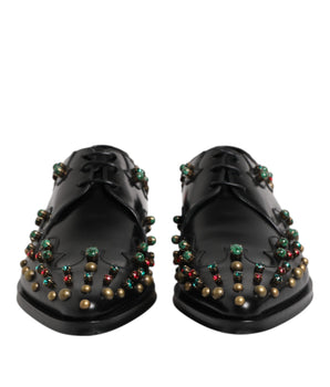 Dolce & Gabbana Black Leather Derby Dress Studded Shoes