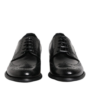 Dolce &amp; Gabbana Black Leather Derby Wingtip Formal Shoes