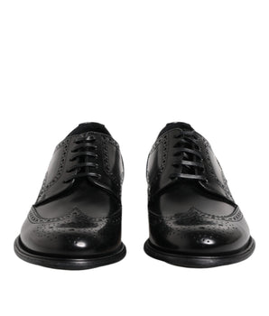 Dolce & Gabbana Black Leather Derby Wingtip Formal Shoes