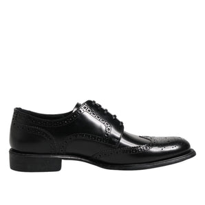 Dolce &amp; Gabbana Black Leather Derby Wingtip Formal Shoes