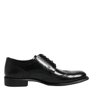 Dolce & Gabbana Black Leather Derby Wingtip Formal Shoes