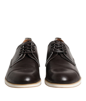 Pollini Dark Brown Leather Derby Lace Up Dress Formal Shoes