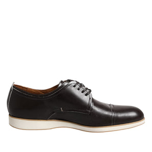 Zapatos de vestir formales con cordones estilo Derby de cuero marrón oscuro de Pollini