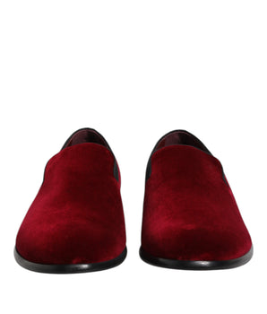 Dolce & Gabbana Red Cotton Velvet Slip On Loafers Formal Shoes