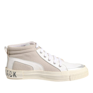 HIDE & JACK White Beige Lace Up Mid Top Casual Sneakers Shoes