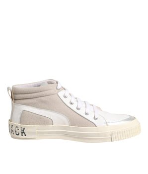 HIDE &amp; JACK White Beige Lace Up Mid Top Casual Sneakers Shoes