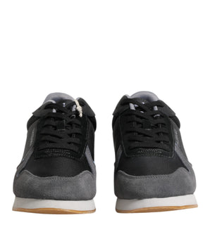 Trussardi Black Gray Lace Up Low Top Casual Sneakers Shoes