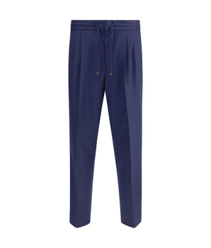 Brunello Cucinelli Blue Fleece Wool Casual Pants