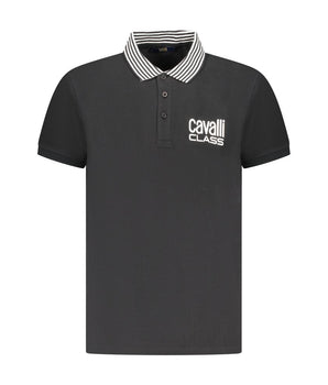 Cavalli Class Black Cotton Men Polo Shirt