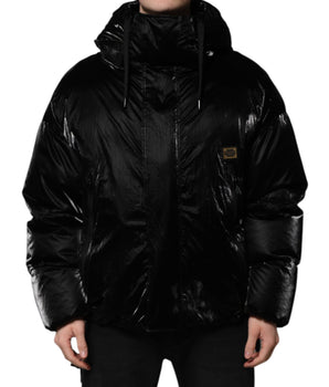 Dolce & Gabbana Black Logo Full Zip Hooded Quilted Jacket