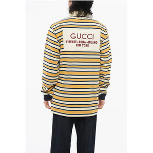 Gucci Long-sleeved Cotton Polo with Balanced Stripe Motif