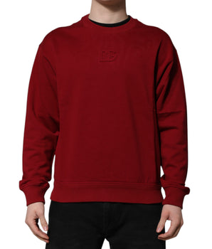 Dolce & Gabbana Red Embossed Logo Cotton Crew Neck Sweater