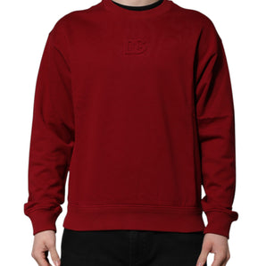 Dolce &amp; Gabbana Red Embossed Logo Cotton Crew Neck Sweater