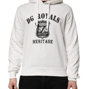 Dolce &amp; Gabbana White Cotton DG ROYAL Print Hooded Sweater