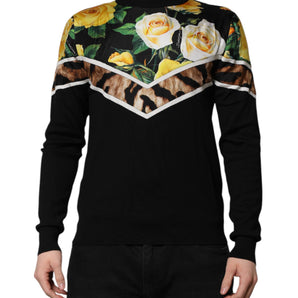 Dolce &amp; Gabbana Black Silk Floral Crew Neck Pullover Sweater