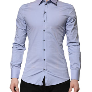 Dolce & Gabbana Blue Cotton SICILIA Long Sleeves Dress Shirt