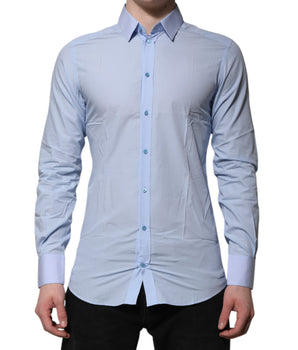 Camisa de vestir Dolce &amp; Gabbana de algodón azul dorado de manga larga para hombre