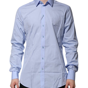 Dolce & Gabbana Blue Cotton GOLD Long Sleeves Dress Shirt