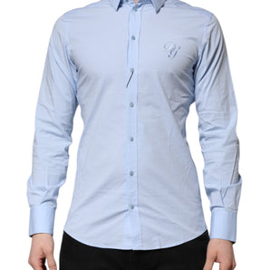Dolce & Gabbana Sky Blue Cotton GOLD Long Sleeves Dress Shirt