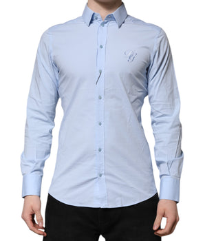 Dolce & Gabbana Sky Blue Cotton GOLD Long Sleeves Dress Shirt