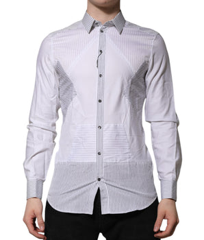 Dolce &amp; Gabbana White Striped GOLD Long Sleeves Dress Shirt