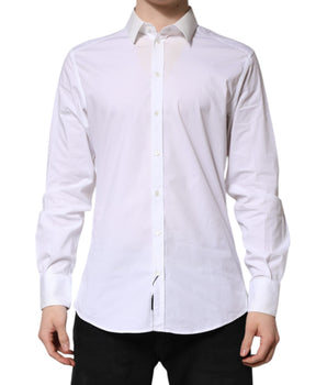 Camisa de vestir Dolce &amp; Gabbana de algodón blanco dorado de manga larga