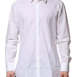 Dolce & Gabbana White Cotton GOLD Long Sleeves Dress Men Shirt