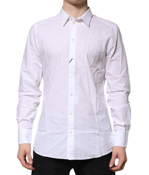 Camisa de vestir Dolce &amp; Gabbana de algodón blanco dorado de manga larga