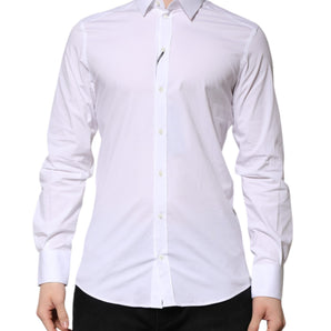 Dolce & Gabbana White Cotton GOLD Long Sleeve Men Dress Shirt